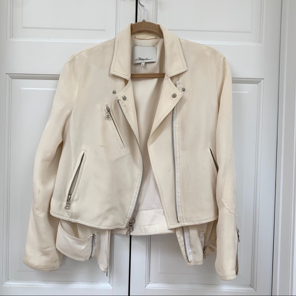 3.1 Phillip Lim White Zippered Motto Jacket